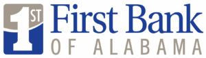 Logo of First Bank of Alabama featuring "1st" and "First Bank" text