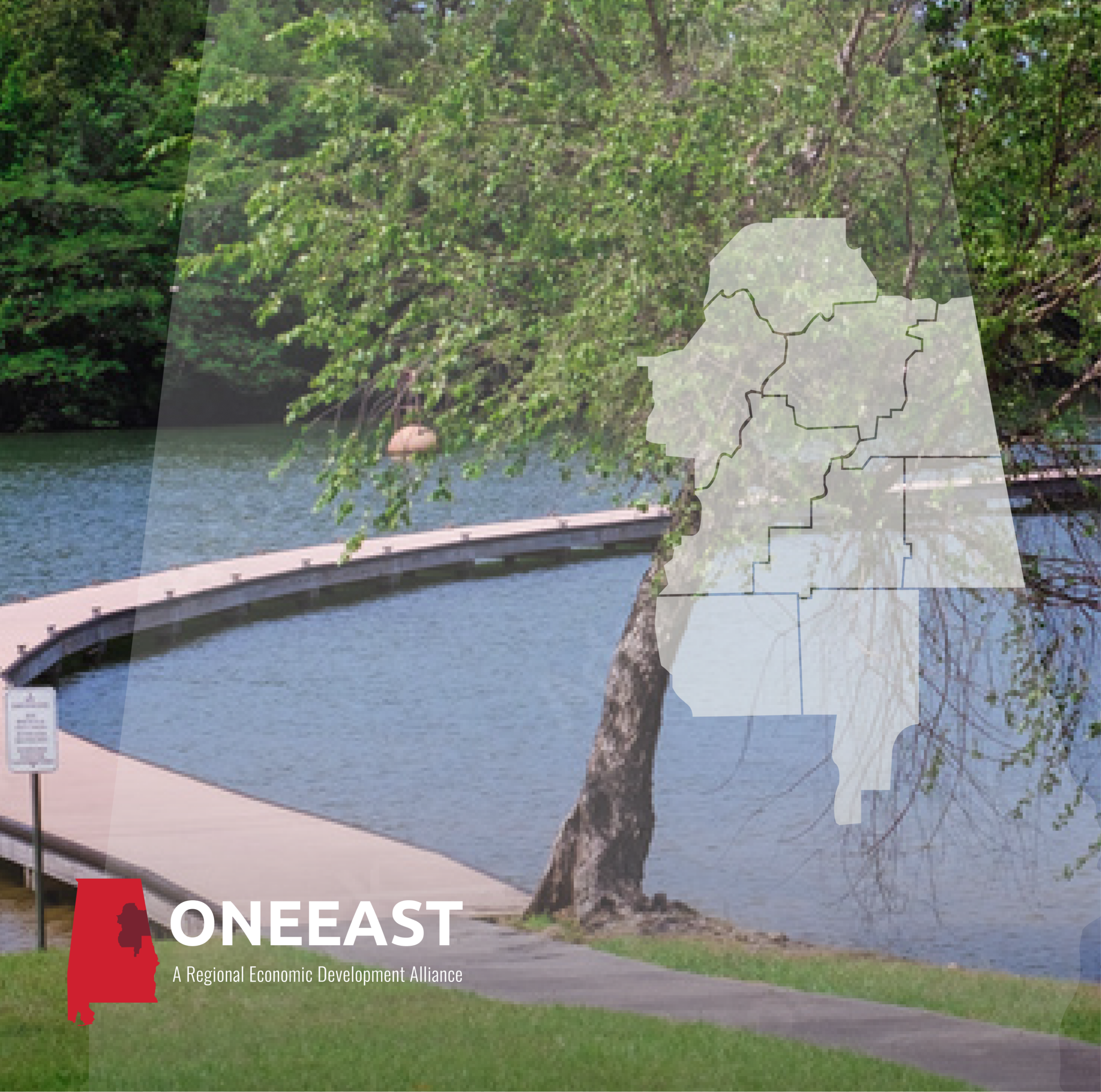 Scenic view of a winding boardwalk beside a lake with trees