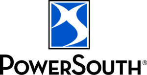 PowerSouth logo featuring blue and white stylized design