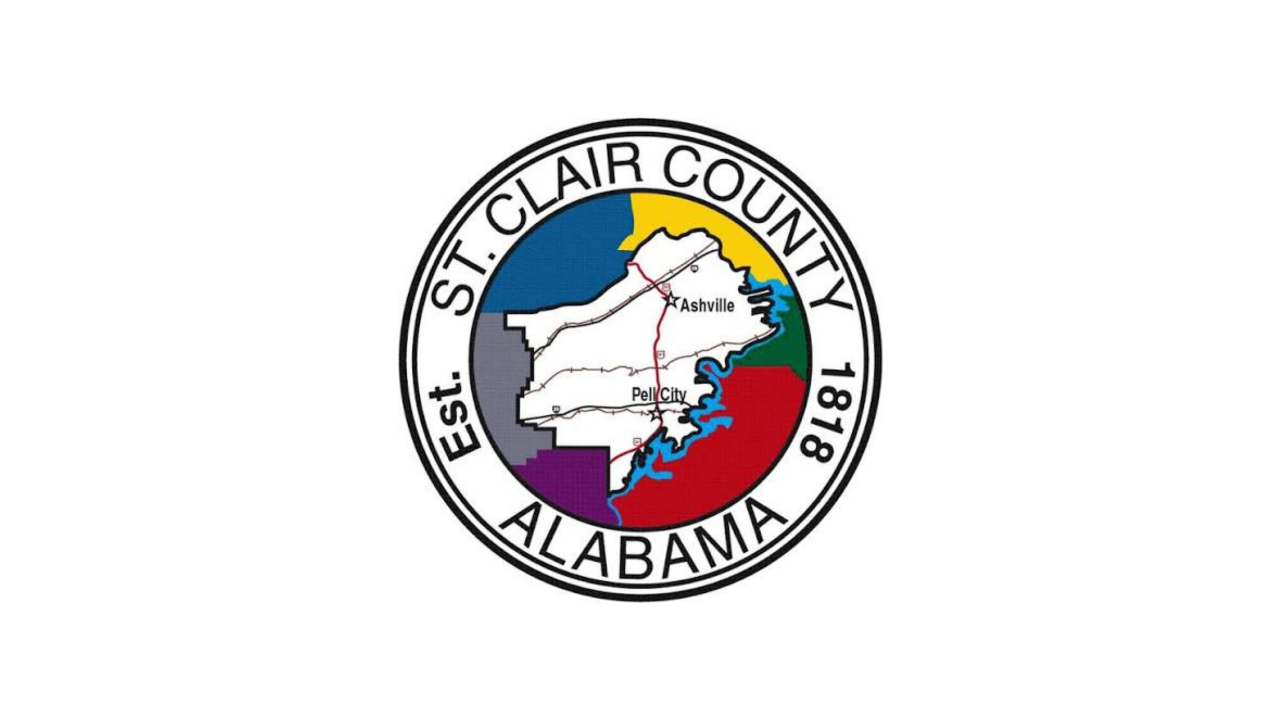 Seal of St. Clair County, Alabama featuring a map and text
